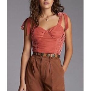 NWT Anthro Pink Rose Forever That Girl Velvet Corseted Tie-Strap Top